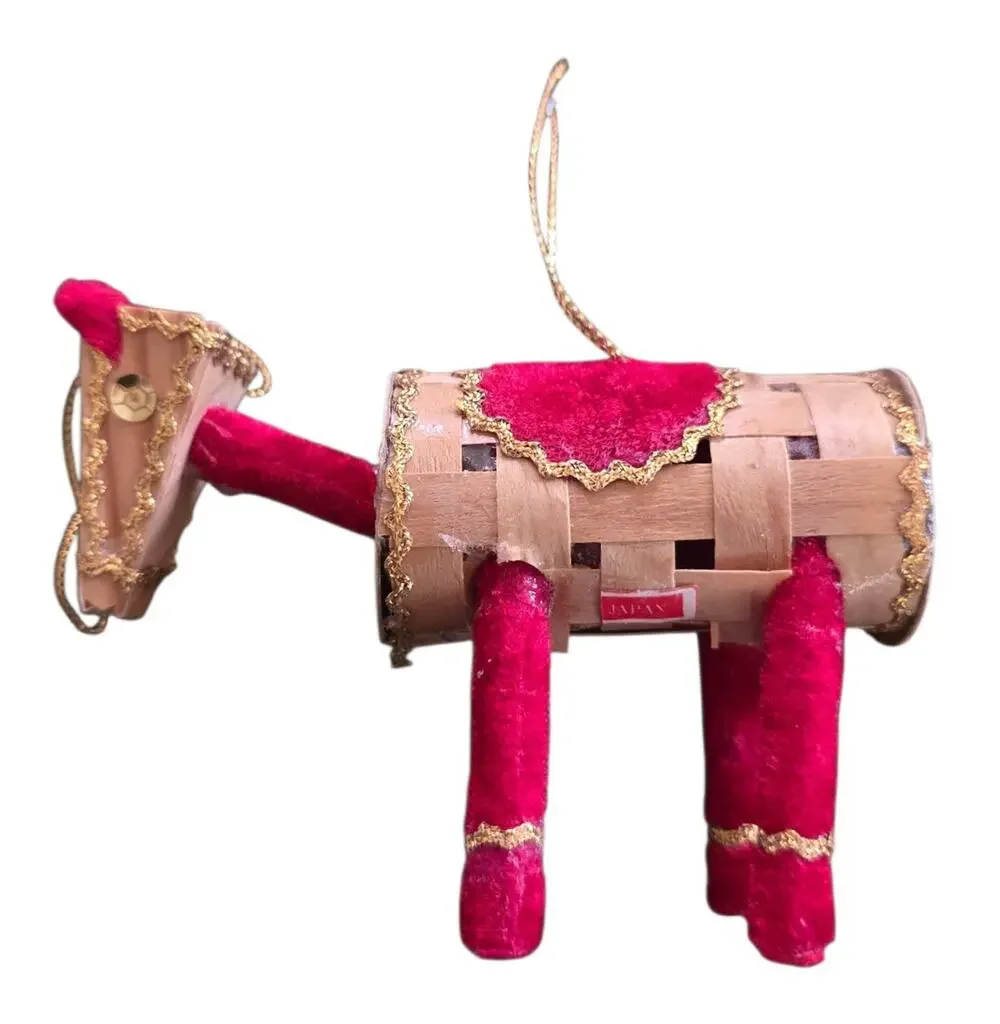 Vintage Japanese Horse Ornament Woven straw and Velvet Handmade 1973 Decor